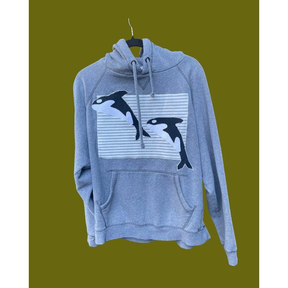 blue Sweaters - Large Orca Upcycled Sweatshirt Hoodie